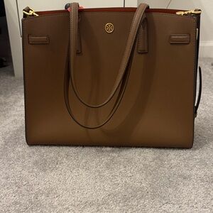 Tory Burch Brown Leather Handbag with Gold Details